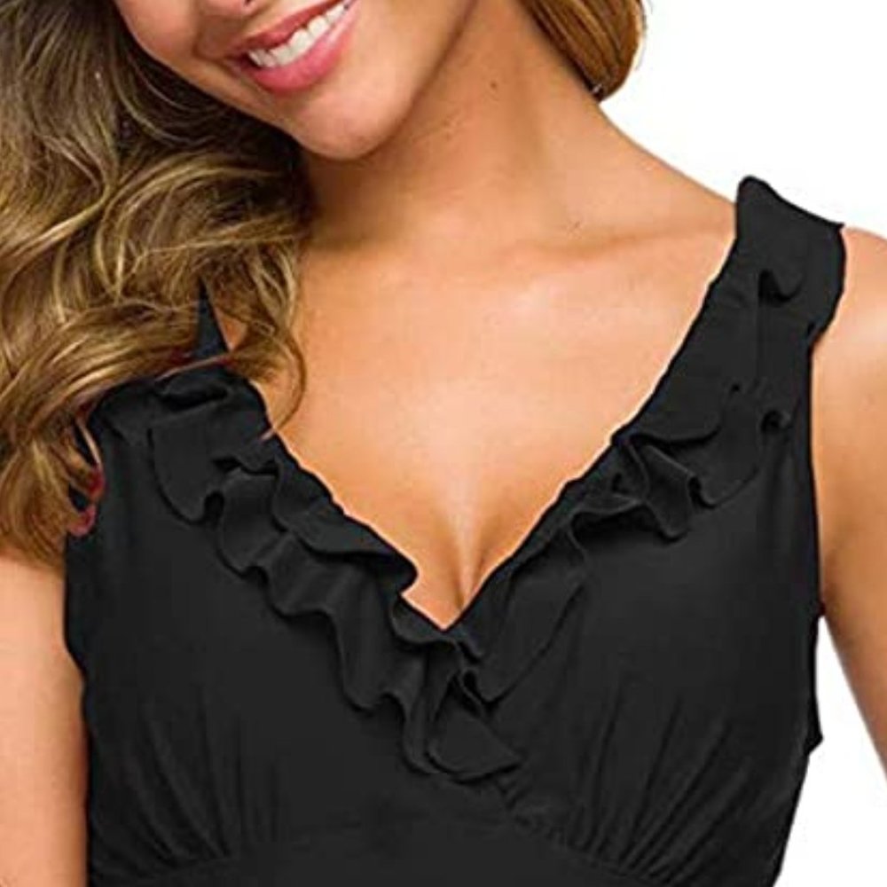 Maternity Ruffles Deep V Neck Bathing Suit - Picture 3 of 4